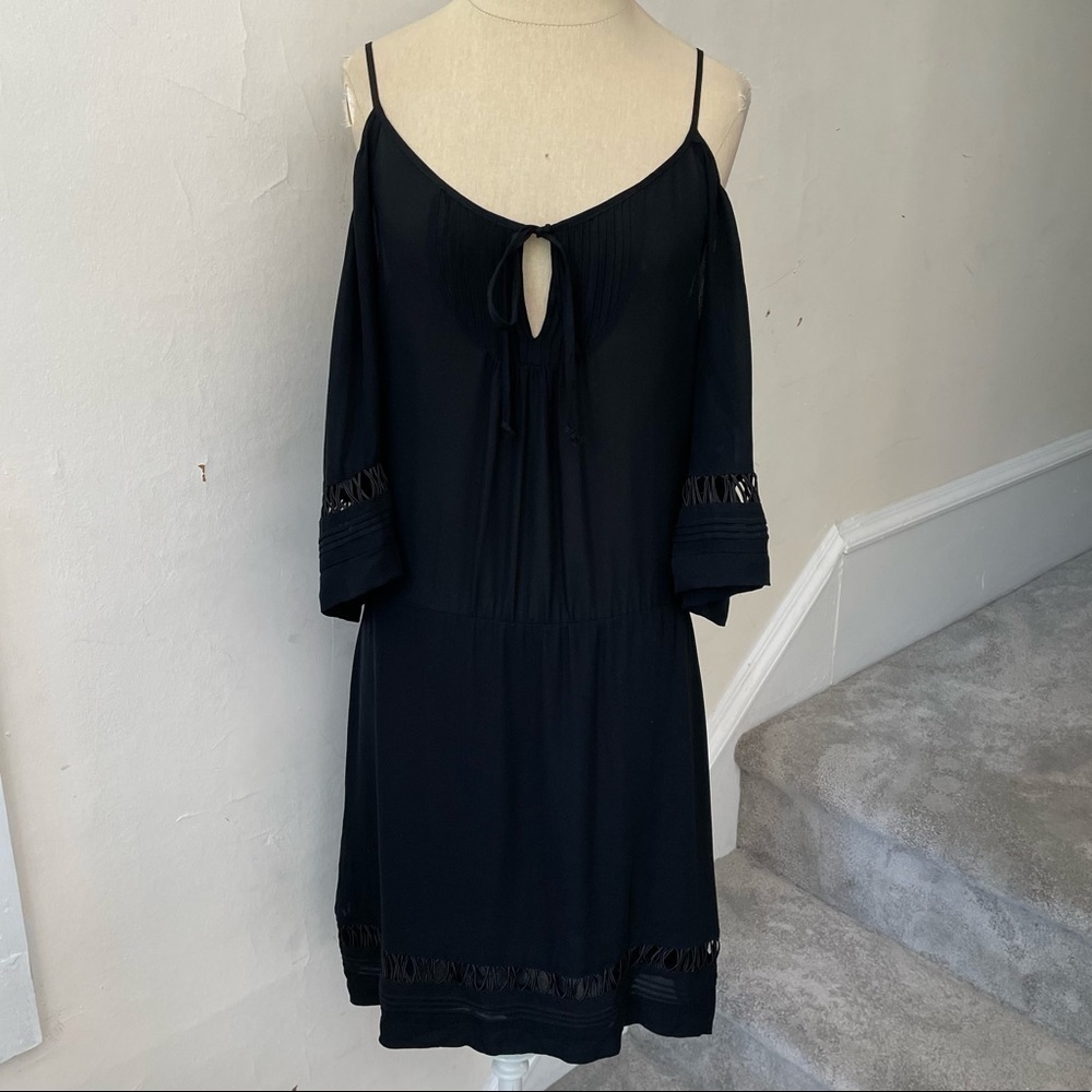 Parker Black Silk Cold Shoulder Flutter Sleeve Dress EUC Size Small